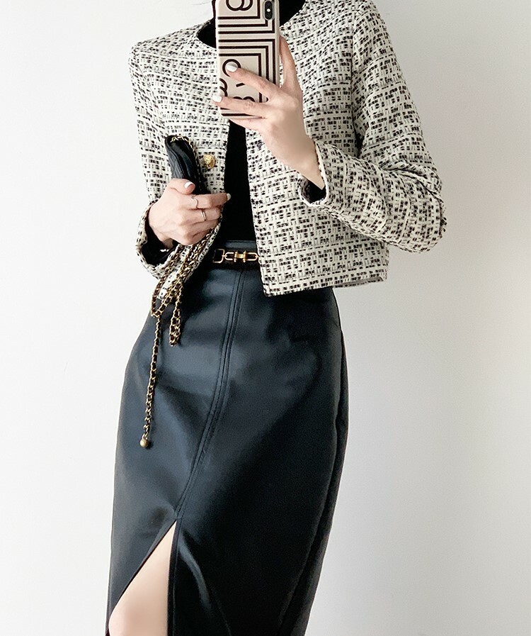 Loucille Front Slit Faux Leather Skirt (Discounted-S & L Size)-The Black Bow-
