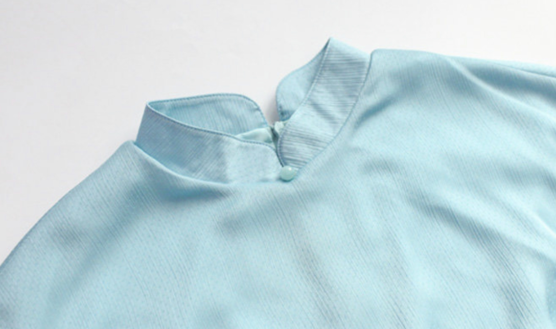 Chen's Mandarin Collar Textured Cheongsam - Lake Blue-The Black Bow-