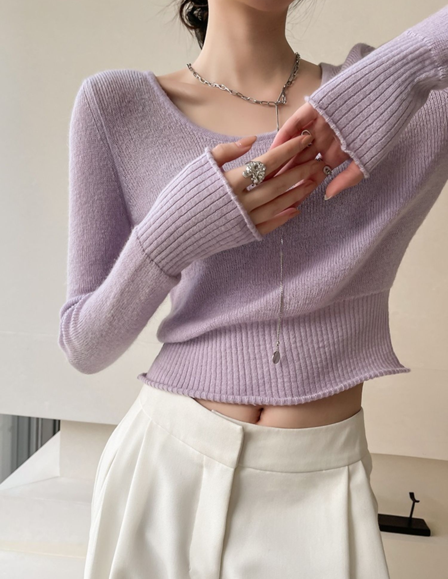Irene Scoop Neck Long Sleeves Knit Top-The Black Bow-