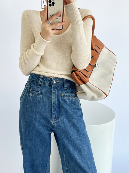 Irene Scoop Neck Long Sleeves Knit Top-The Black Bow-