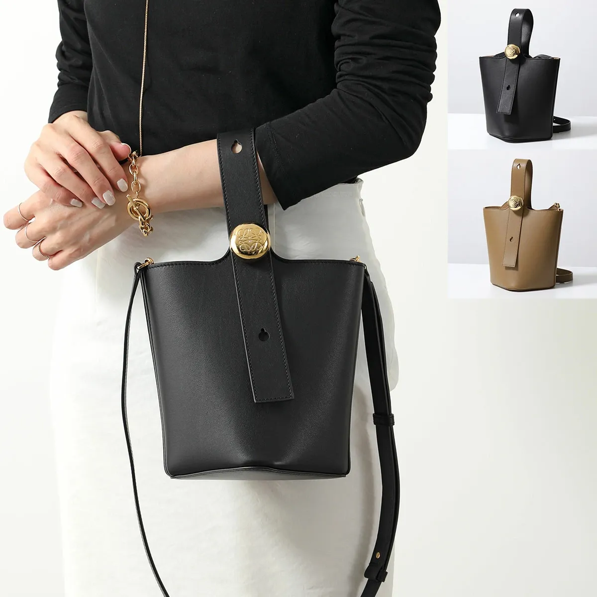 【2024年春夏新作】 LOEWE ロエベ ハンドバッグ PEBBLE BUCKET MINI ペブル バケット ミニ AANBBBMX01 レディース レザー ショルダーバッグ 鞄 カラー2色