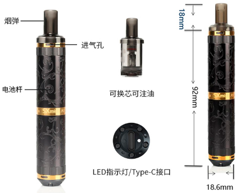 【小煙套裝】SXmini MK Pro Air Class高階(雕花) | 彈芯分離 防漏油 | 空倉2入 / 成品芯5入(0.8/1.0)