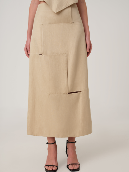 限时促销2-CUT-OUT LINEN MIDI SKIRT