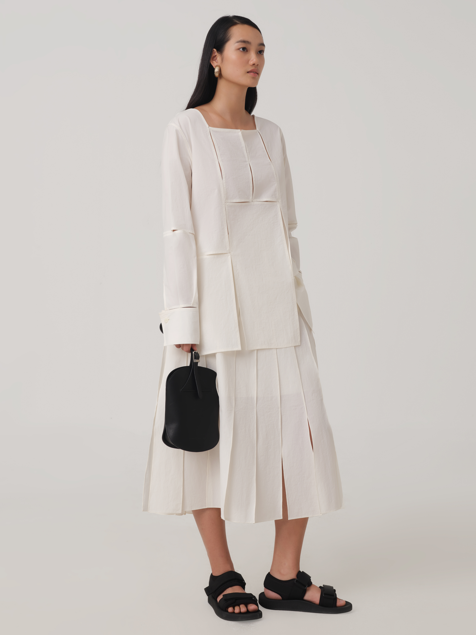 A-LINE PATCHED PANEL COTTON SKIRT