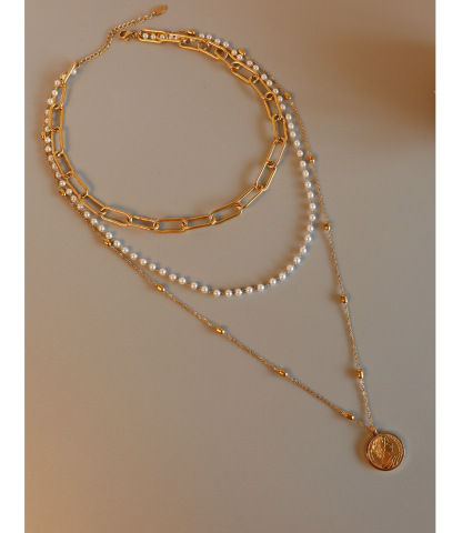 Choker Chain & Queen Plate Three Layer Necklace Set