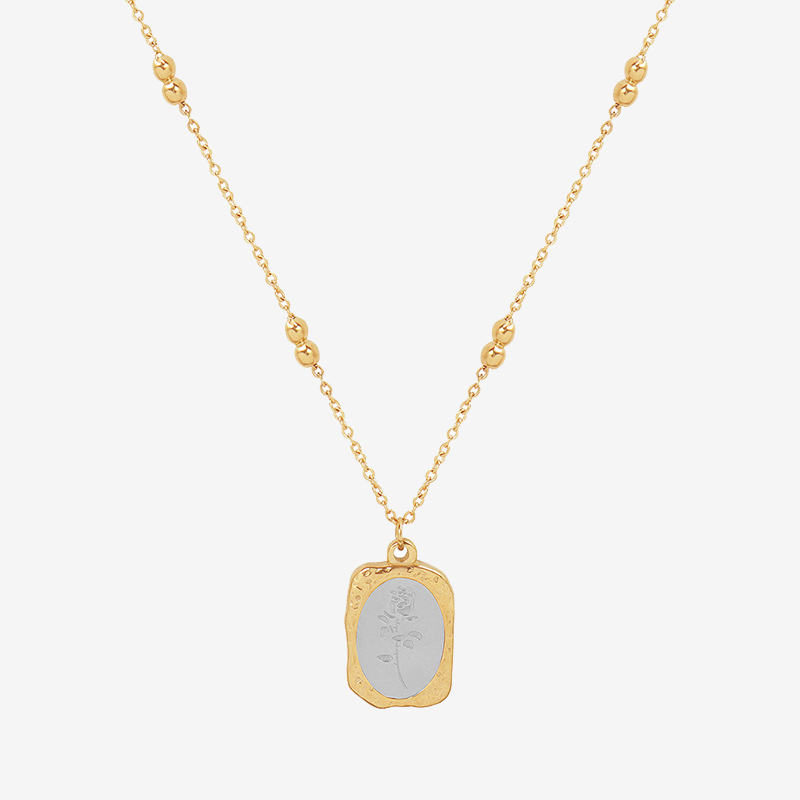 Rose Pattern Magic Mirror Pendant Necklace