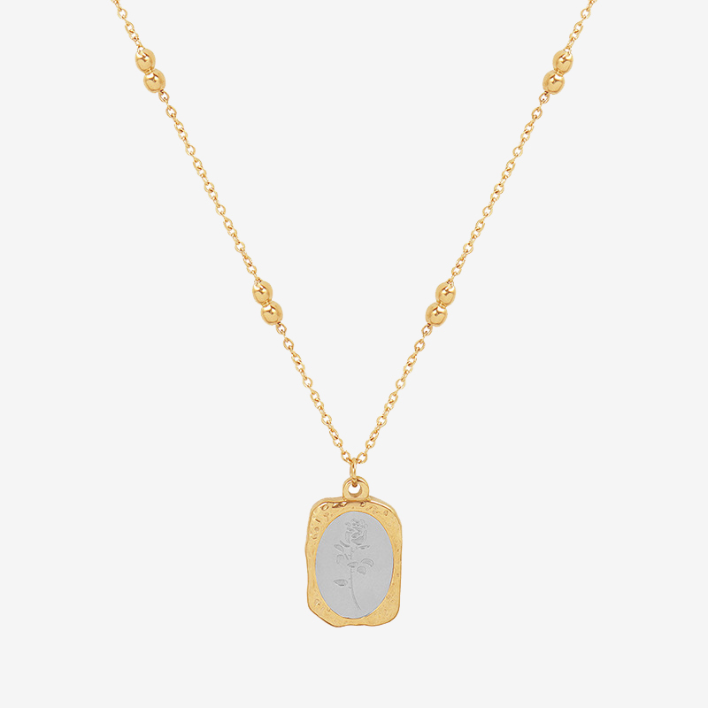 Rose Pattern Magic Mirror Pendant Necklace