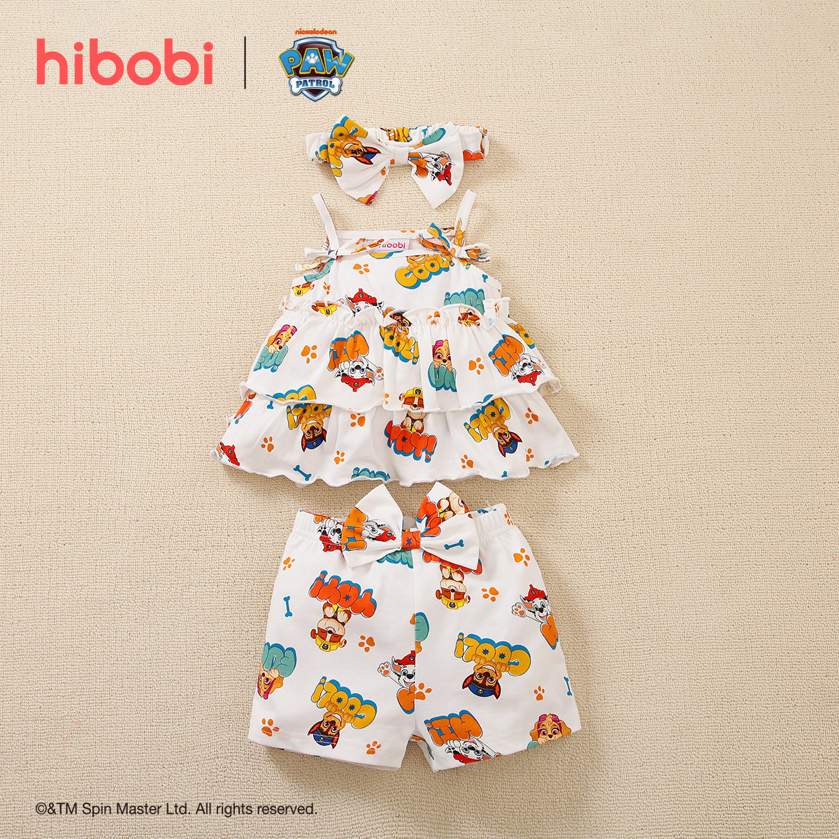 hibobi×PAW Patrol  Baby Girl Cute Print camisole top and shorts and Headband Wholesale