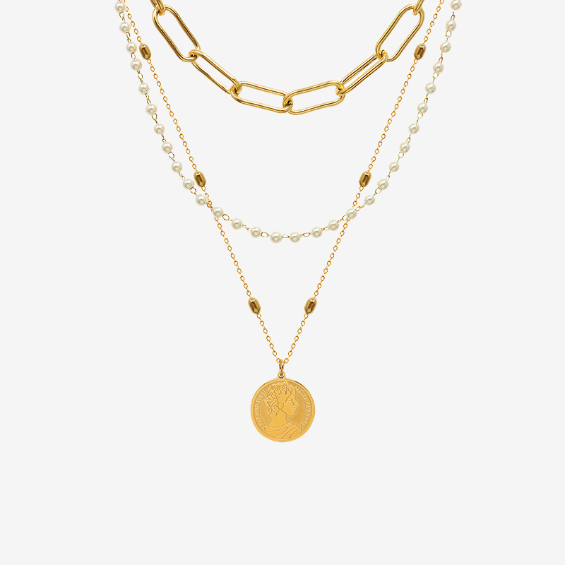 Choker Chain & Queen Plate Three Layer Necklace Set