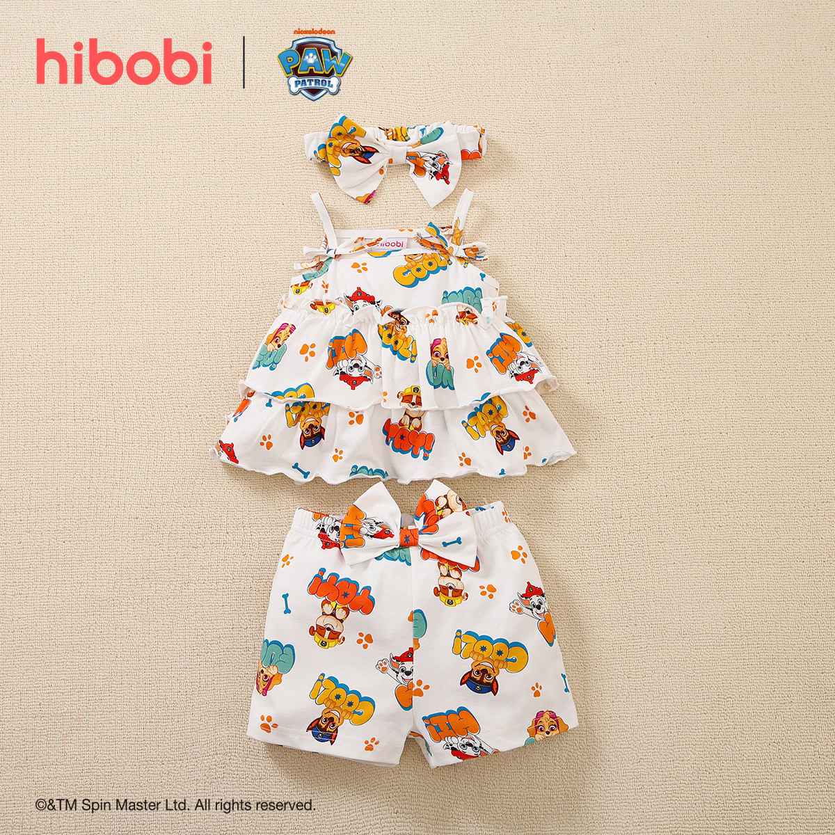 hibobi×PAW Patrol  Baby Girl Cute Print camisole top and shorts and Headband Wholesale
