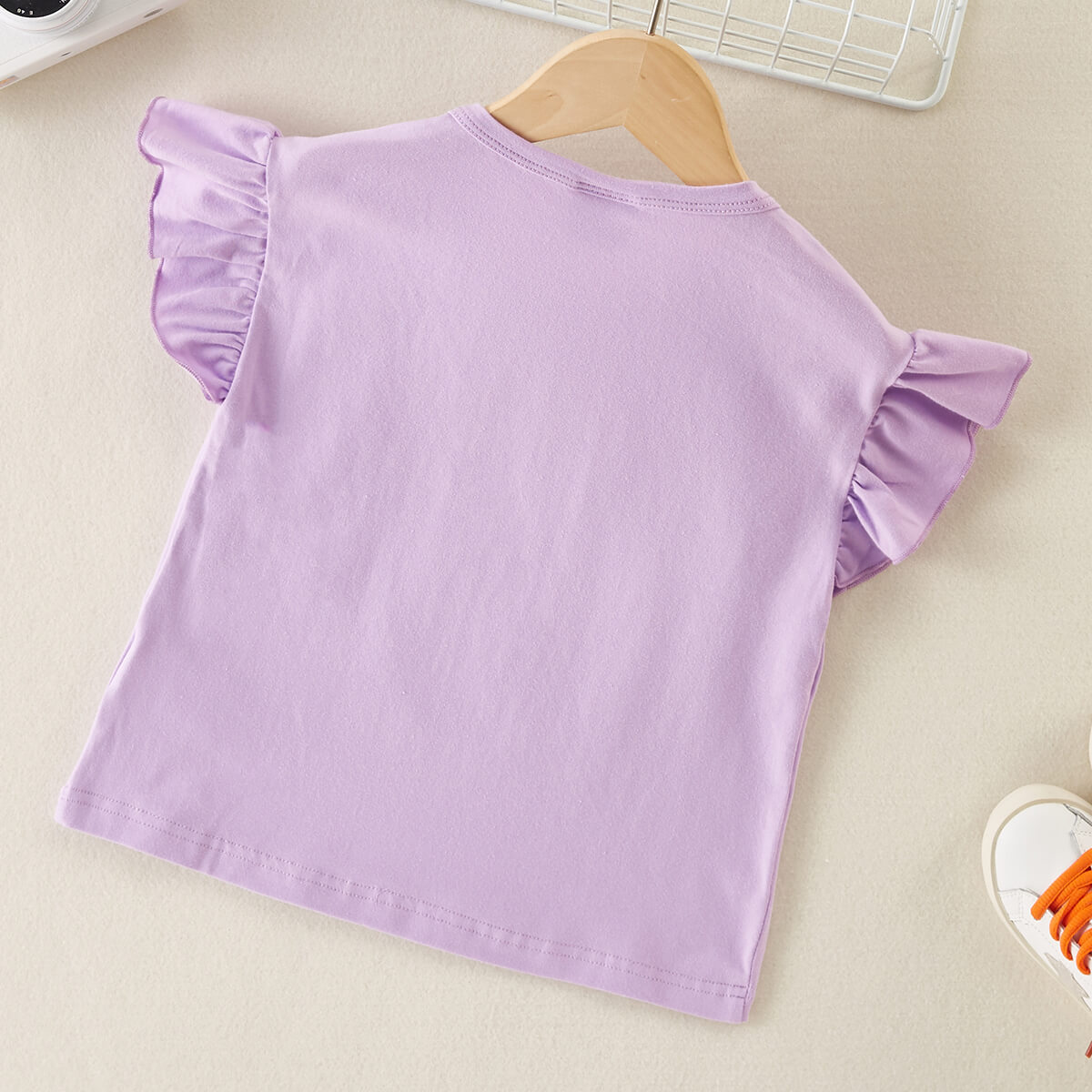 hibobi x Baby Shark Toddler Girl Sweet Cartoon Printing Fly Sleeves Cute T-shirt Wholesale