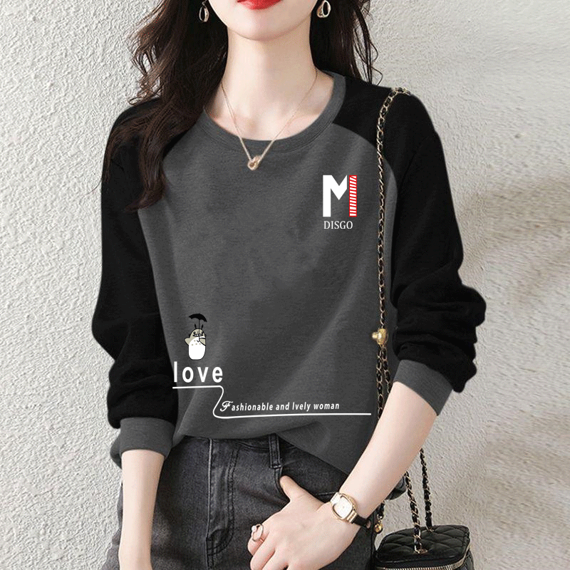 純棉韓版寬鬆顯瘦套頭外穿拼接衛衣長袖-Cicichill