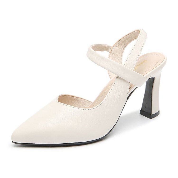 時尚中跟軟皮單鞋尖頭包頭粗跟高跟鞋-Cicichill