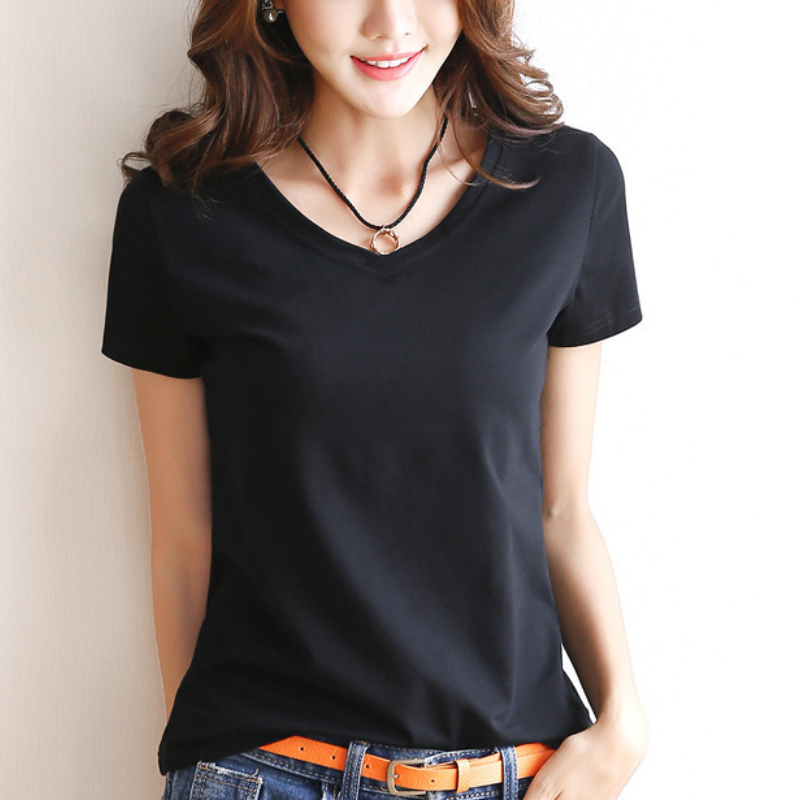 韓版修身棉v領百搭短袖-Cicimode