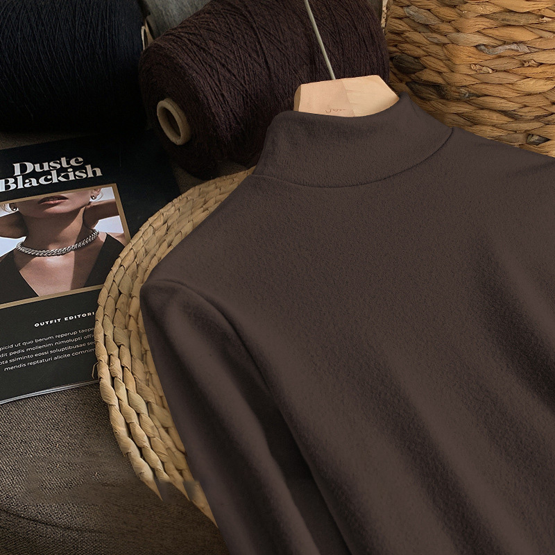 高品質軟糯修身顯瘦雙面磨毛半高領打底長袖-Cicichill