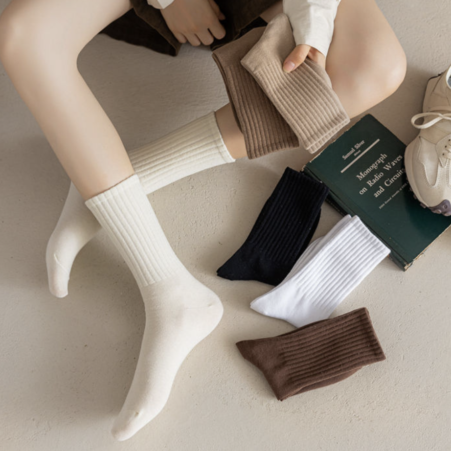 【5雙裝】日系百搭簡約舒適柔軟中筒襪子-Cicichill