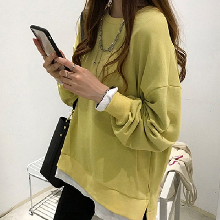 5色韓版寬鬆BF休閒假兩件中長款衛衣-Cicichill