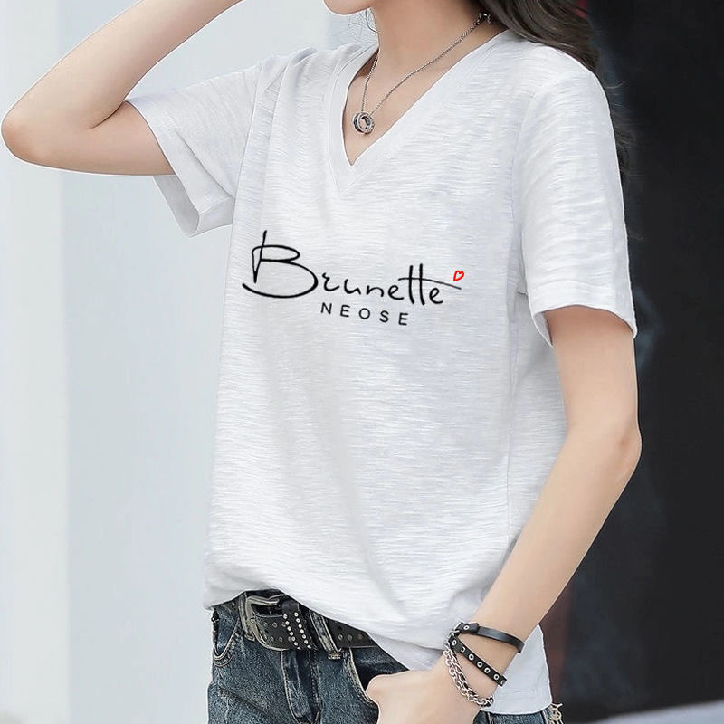 韓版百搭休閒寬鬆竹節棉V領短袖t恤-Cicichill