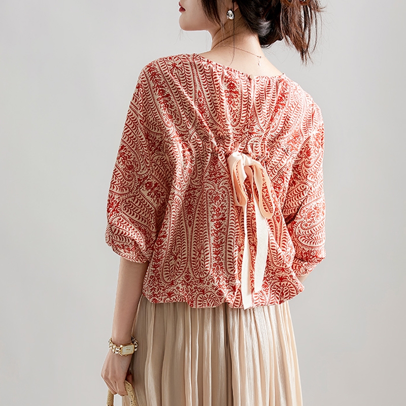 清爽蝙蝠袖蝴蝶結短袖