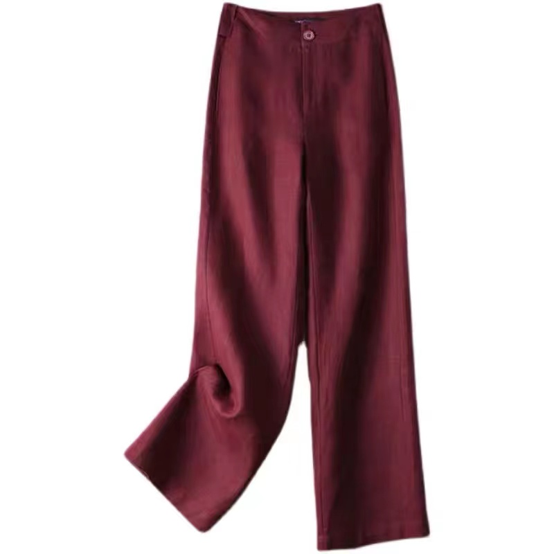 高腰垂感寬鬆顯瘦棉麻直筒褲裝