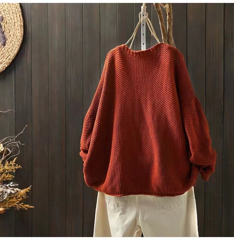 復古V領針織文藝休閒百搭開衫-Cicichill