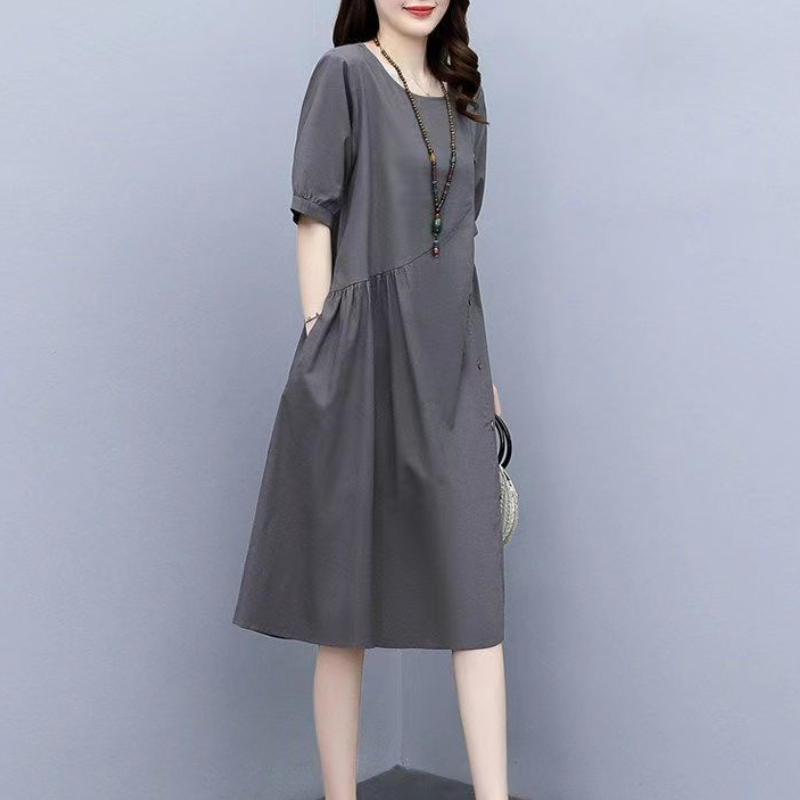 洋氣減齡透氣寬鬆遮肚子顯瘦棉麻連身裙-Cicichill