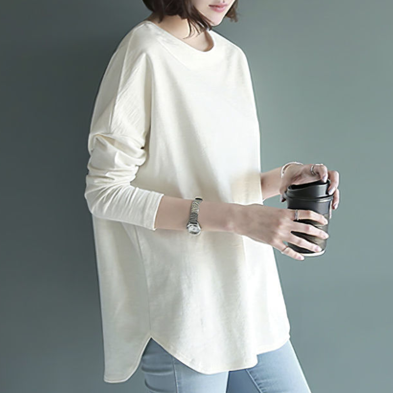 韓版寬鬆圓領打底神器前短後長純色長袖-Cicichill