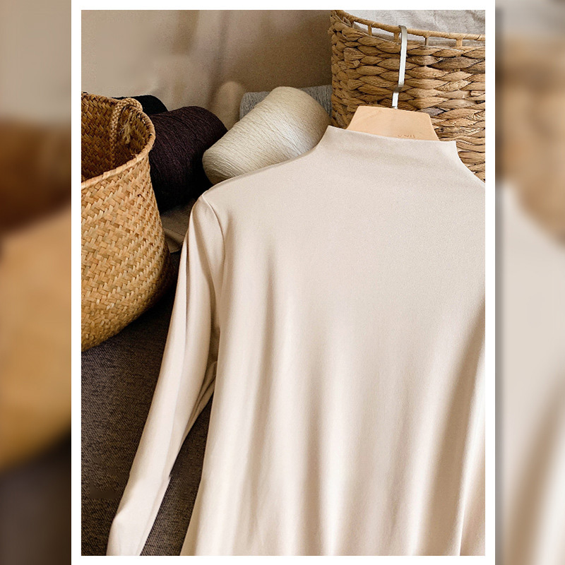 高品質軟糯修身顯瘦雙面磨毛半高領打底長袖-Cicichill