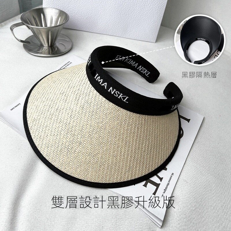 防曬大帽檐遮陽草帽透氣草編髮箍帽子