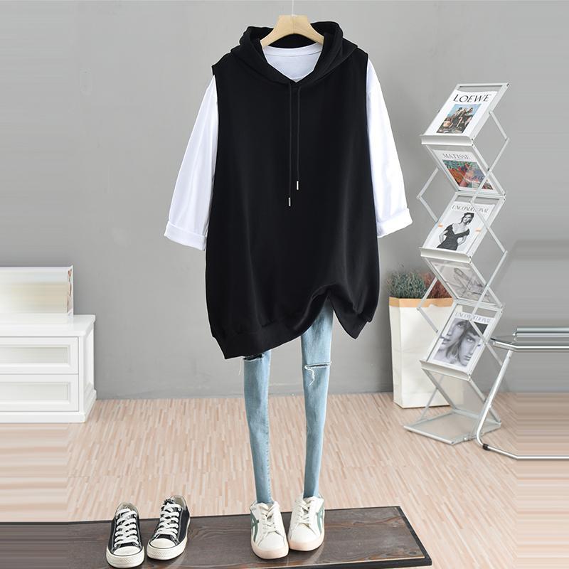 韓版寬鬆ins純色百搭連帽無袖衛衣-Cicichill