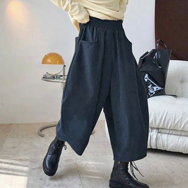 日系復古寬鬆顯瘦闊腿蘿蔔九分哈倫褲裝