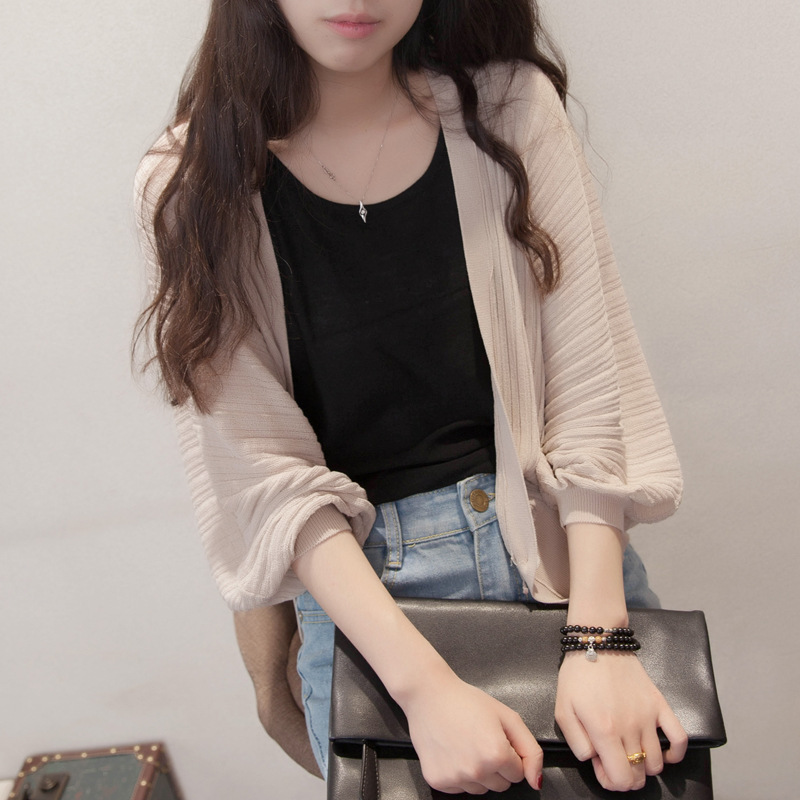 燈籠袖外搭V領寬鬆防曬衣空調披肩針織衫-Cicichill