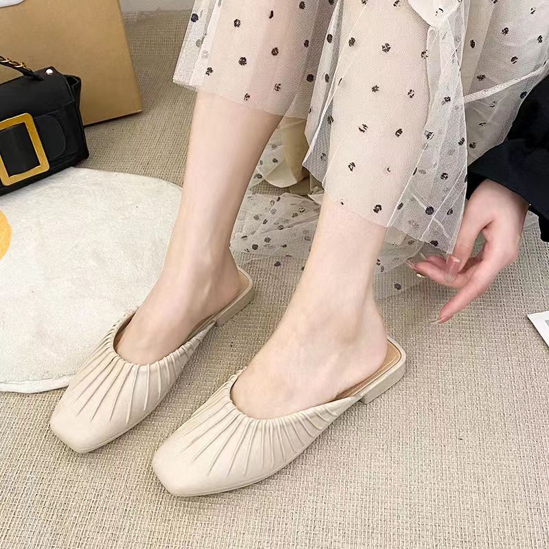 四季外穿包頭平底軟底懶人一腳蹬方頭涼拖-Cicichill