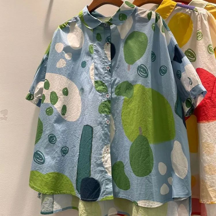 韓版印花休閒寬鬆輕薄棉短袖