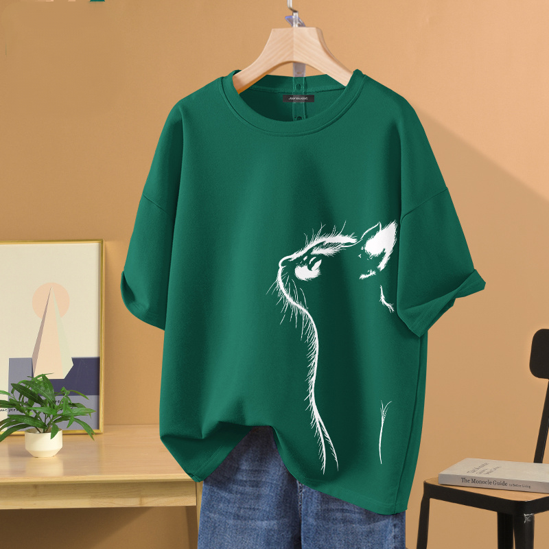 薄款時尚休閒百搭動物印花圓領透氣短袖t恤-Cicichill