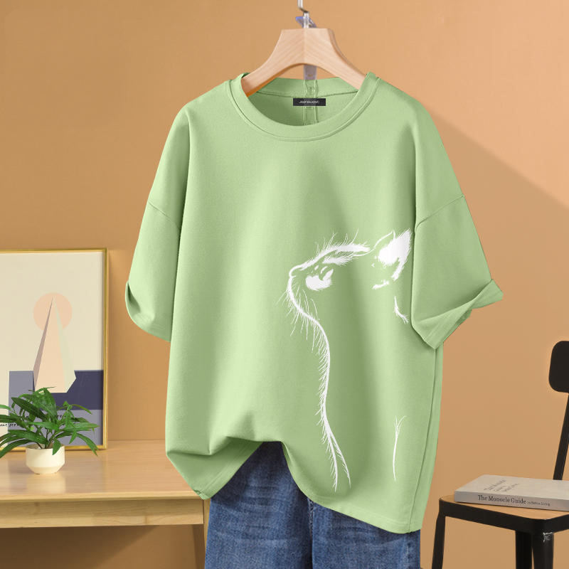 薄款時尚休閒百搭動物印花圓領透氣短袖t恤-Cicichill