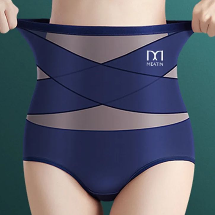 冰絲高腰提臀收腹性感透氣網紗交叉塑身褲束腹內褲-Cicichill