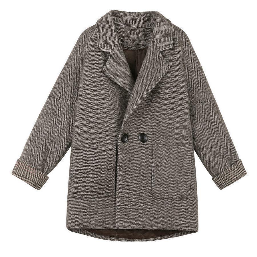 韓版寬鬆顯瘦英倫風休閒毛呢西裝開衫-Cicichill