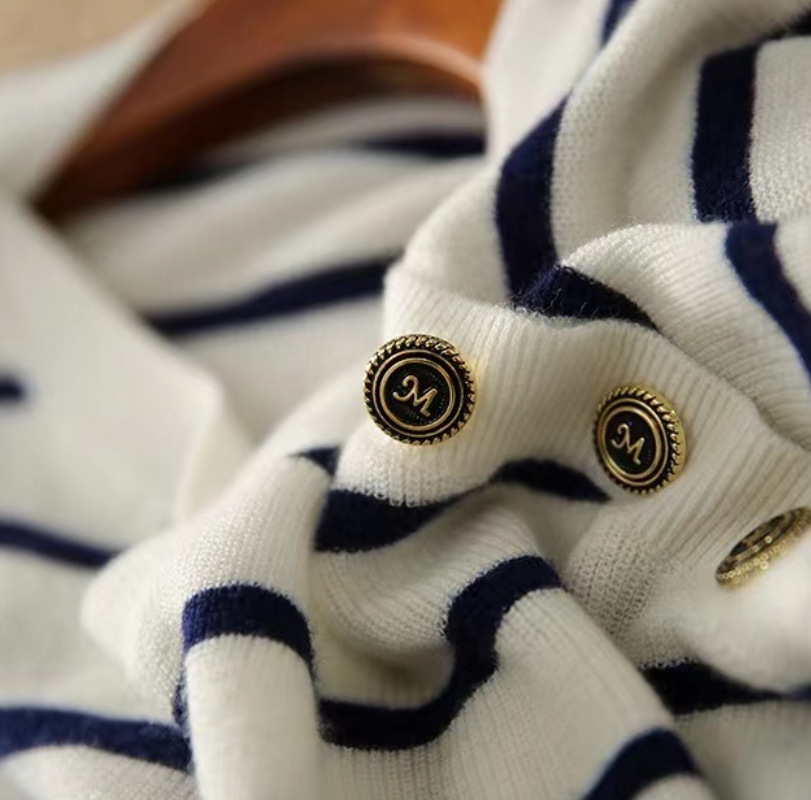 經典法式時尚條紋寬鬆簡約圓領短袖-Cicimode