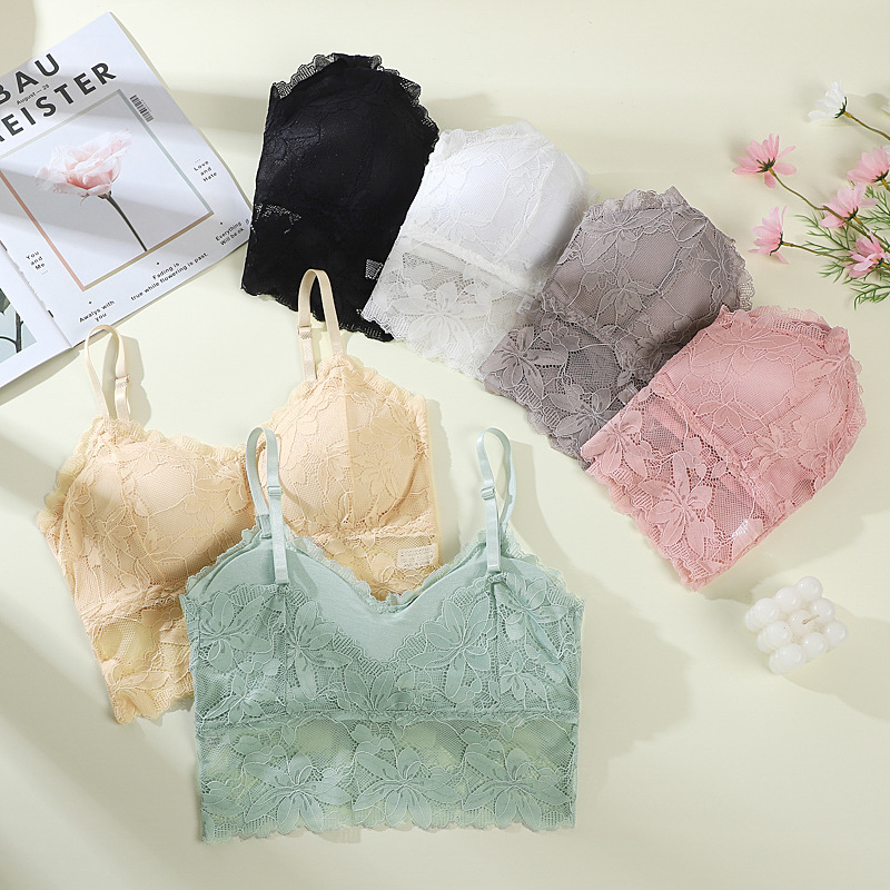 蕾絲防走光無鋼圈打底內搭帶胸墊美背內衣-Cicichill