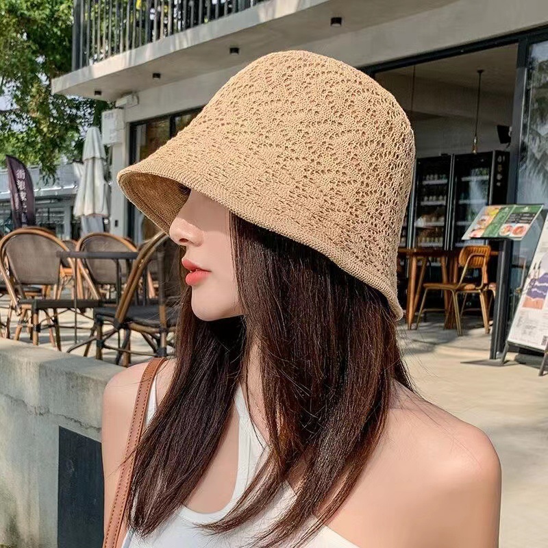 日系百搭透氣鏤空遮陽顯臉小薄款雙層漁夫帽子
