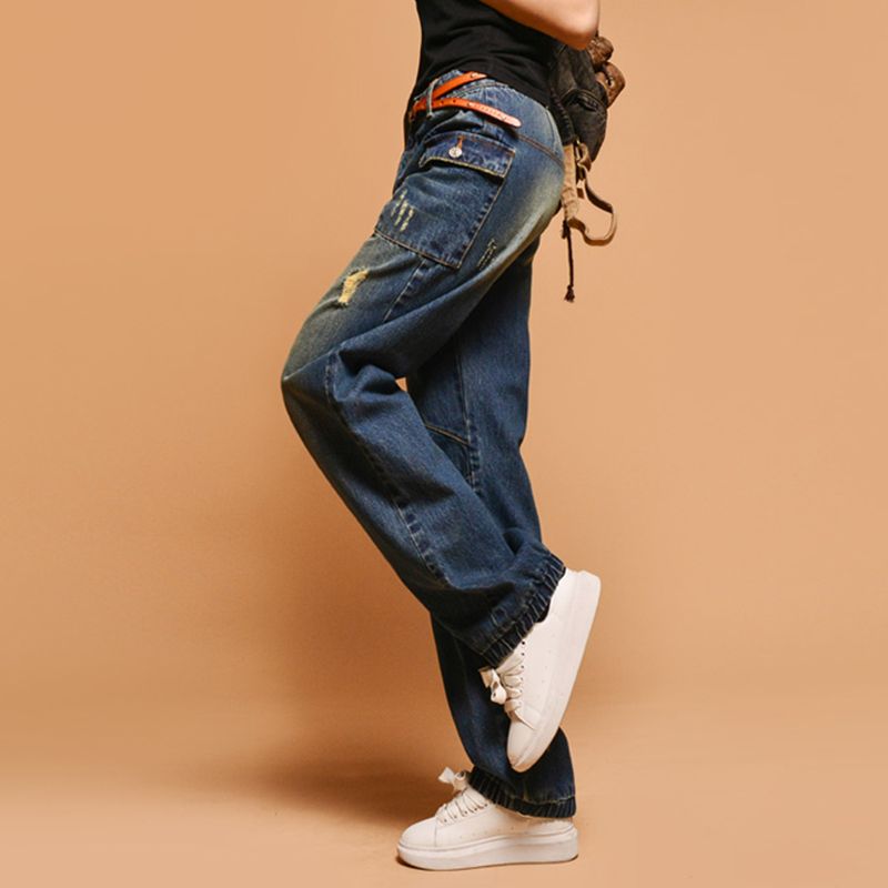 復古bf風大兜燈籠褲高腰闊腿牛仔寬鬆休閒褲裝-Cicichill