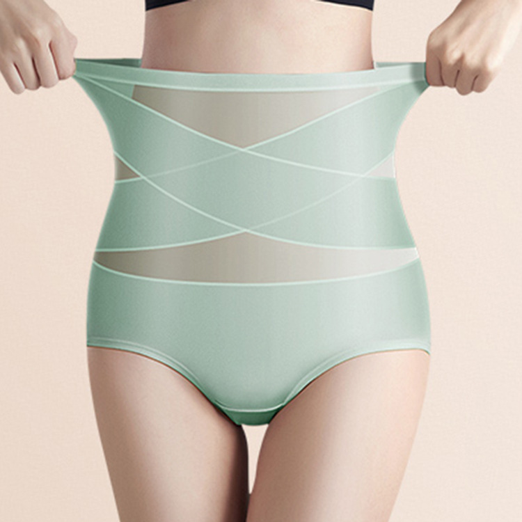 冰絲高腰提臀收腹性感透氣網紗交叉塑身褲束腹內褲-Cicichill