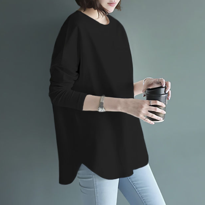 韓版寬鬆圓領打底神器前短後長純色長袖-Cicichill
