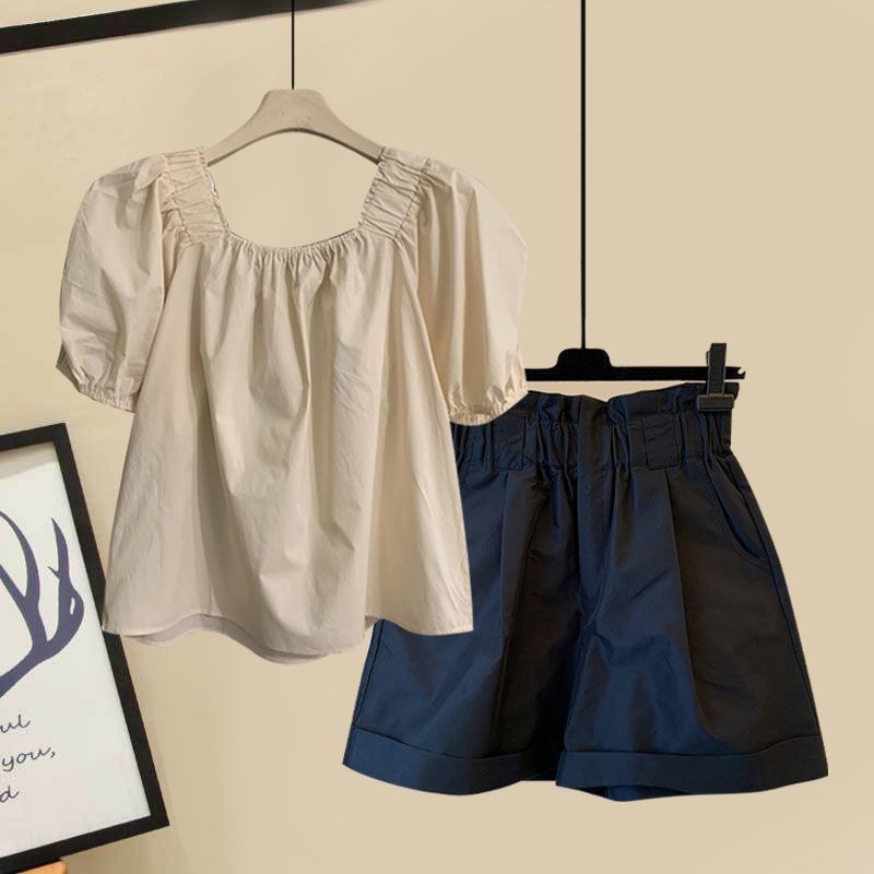 【單件/整套】時尚遮肚娃娃襯衫+休閒顯瘦短褲兩件套裝-Cicichill