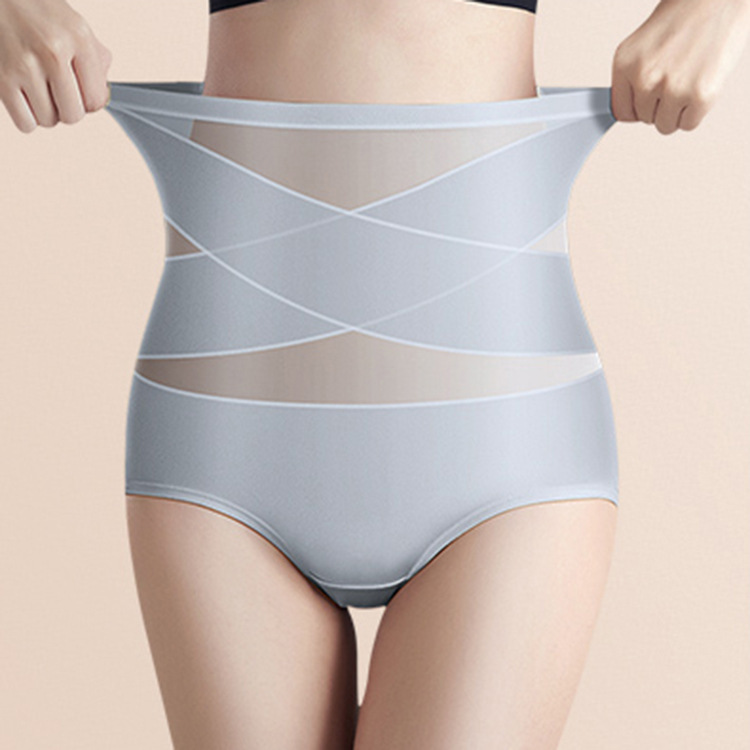 冰絲高腰提臀收腹性感透氣網紗交叉塑身褲束腹內褲-Cicichill