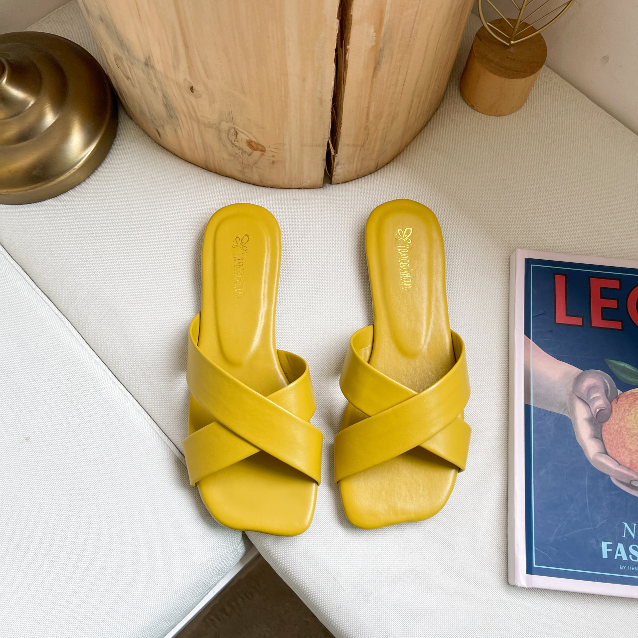 網紅交叉糖果色方頭平底外穿拖鞋-Cicichill