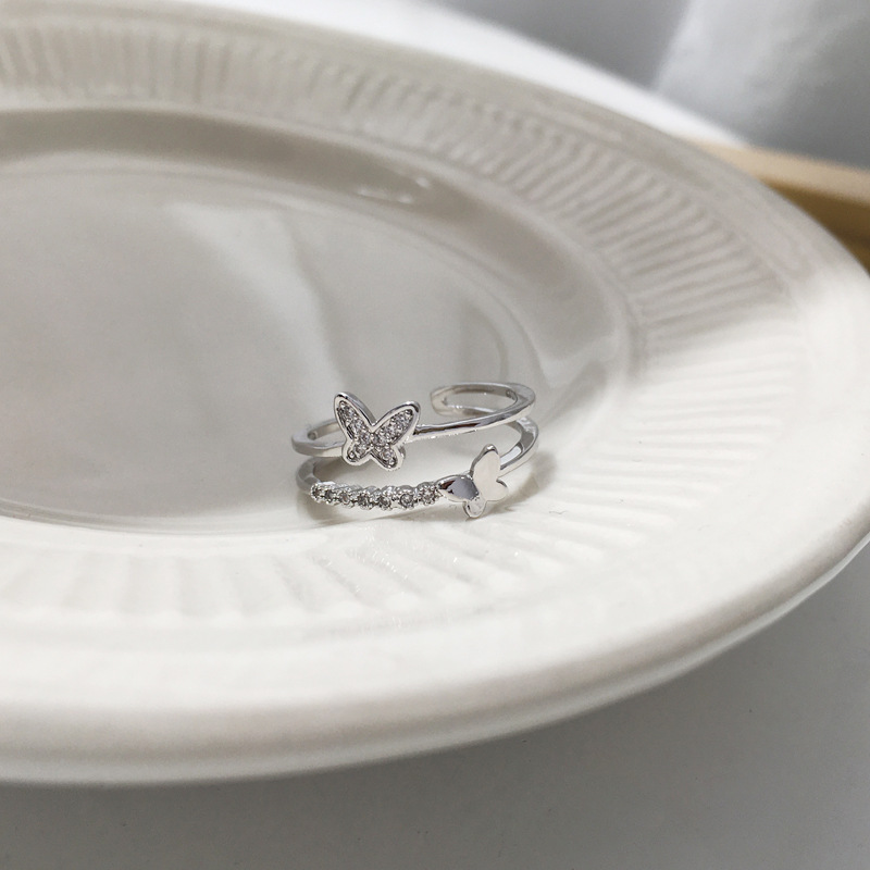 小眾設計銀微鑲排鑽食指戒韓國小眾設計日式輕奢指環-Cicichill