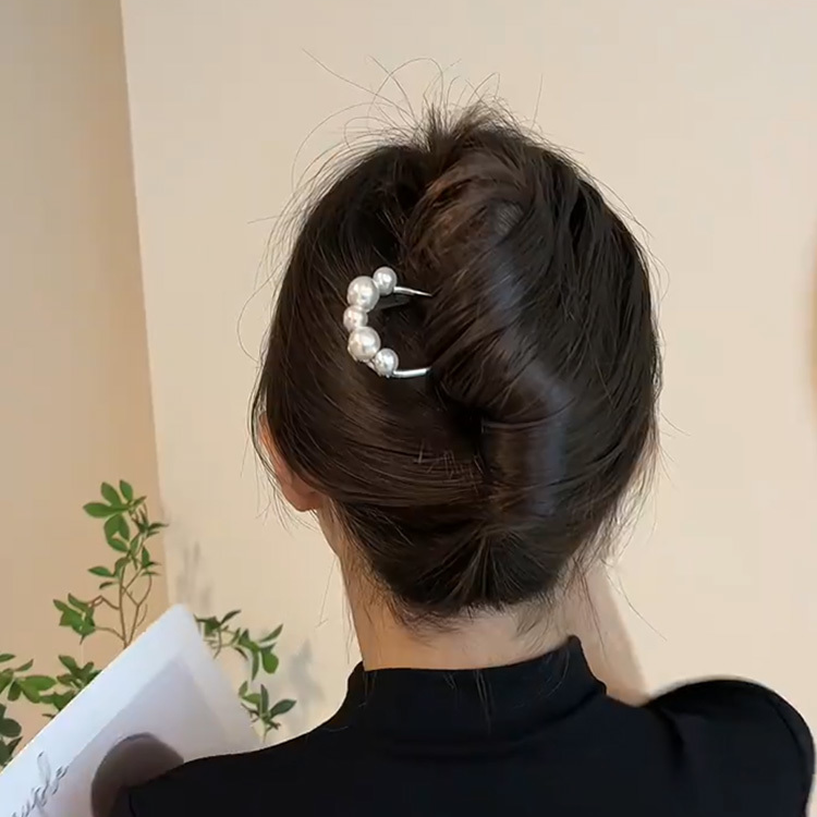 新中式U型高級感珍珠盤髮丸子頭髮簪-Cicichill
