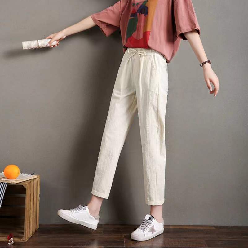 韓版高腰寬鬆顯瘦休閒直筒九分小腳哈倫褲裝-Cicichill